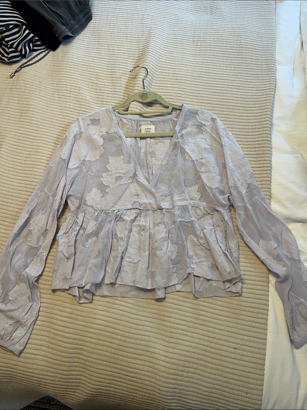 Aritzia Light Lavender Floral Lace Peplum Blouse